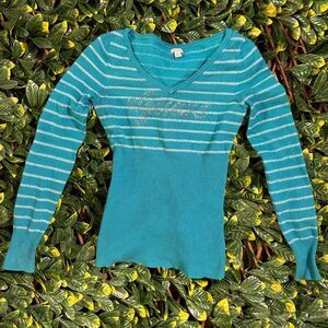 y2k Guess Blue Striped V Neck Long Sleeve Sweater Size Small